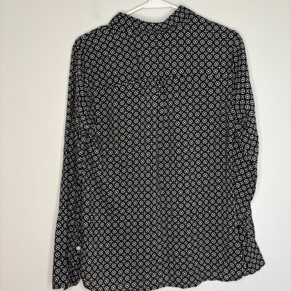 DALIA COLLECTION NEW Blouse Women M Geomet Design Button Up Collar Long Sleeve - Picture 2 of 6
